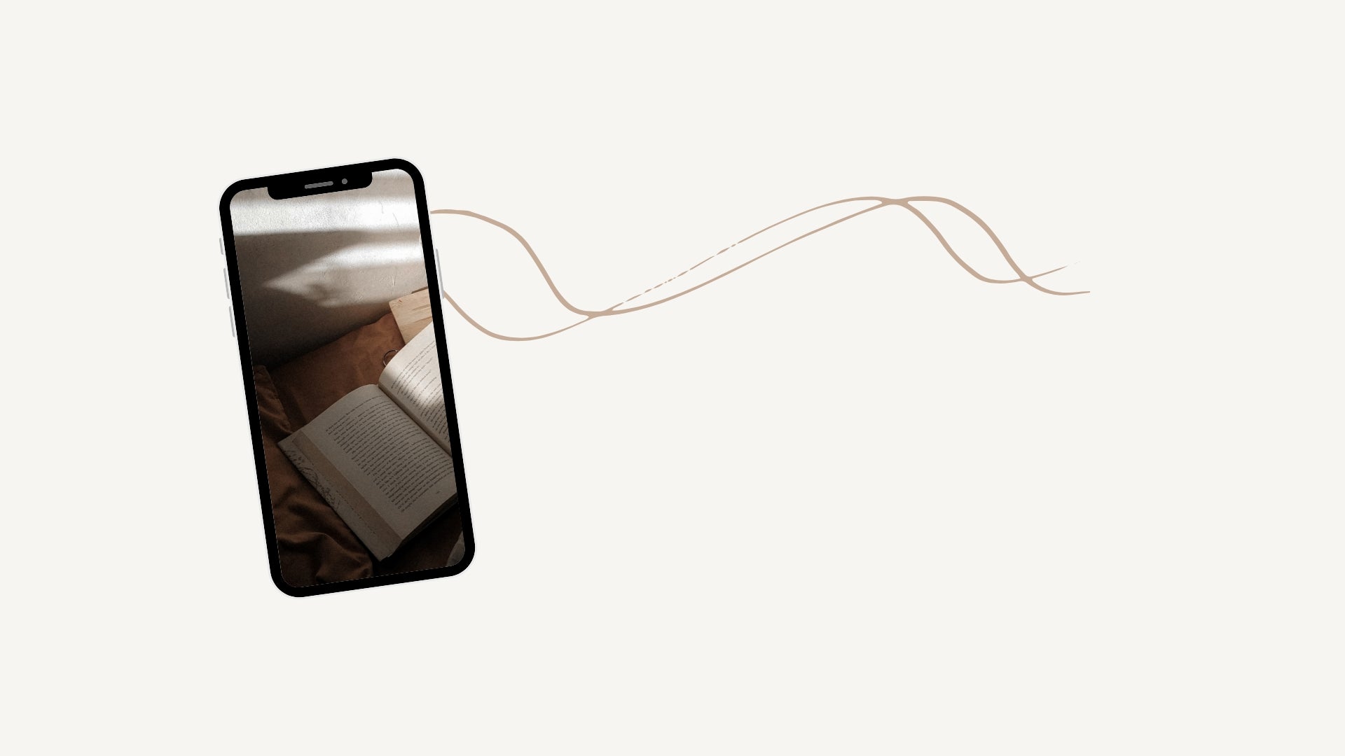 Smartphone with a screen displaying an indoor scene on a white background